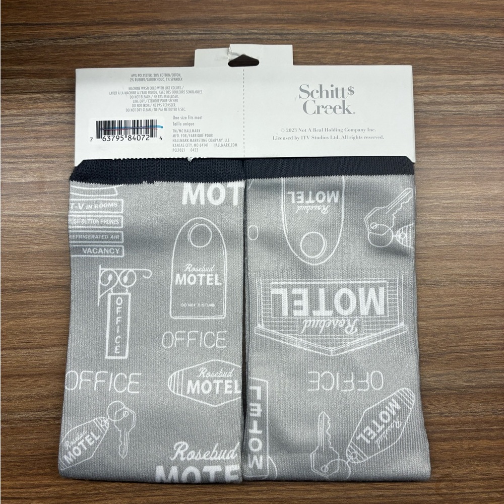 Schitt's Creek Rosebud Motel Novelty Crew Socks Gray Casual - Picture 5 of 6